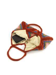 Fashionable Shiny Beaded HandBag, Creative Patchwork Crochet Tote