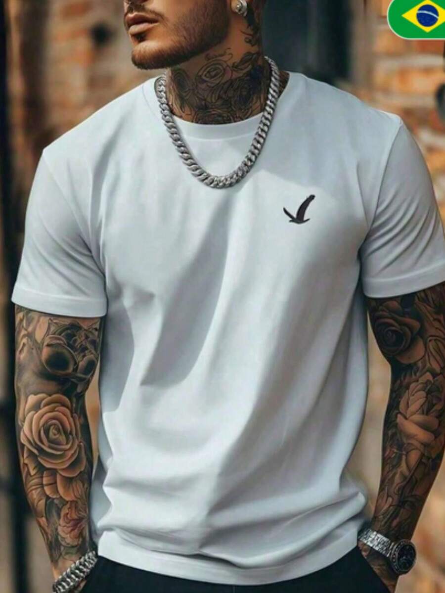 Men's Eagle T-Shirt Short Sleeve Premium Line 100% Cotton Lowest Price In BRAZIL - 白色 - 查看 1