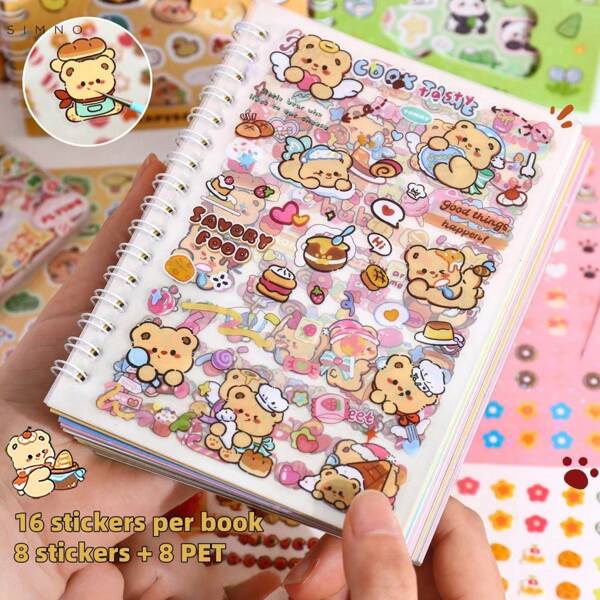 16 autocolante, carte cu autocolante cu nas mic, tăiere gratuită, autocolante pentru manual, carte cu materiale de desene animate, autocolante drăguțe cu desene animate pentru studenți, modele decorative, potrivite pentru caiete DIY, autocolante Gupan, autocolante Guka, autocolante decorative pentru huse de telefon mobil, autocolante pentru bagaje, rechizite școlare, înapoi la școală