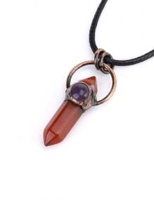 1pc Retro Hexagonal Pointed Pendant Necklace Vintage Natural Semi-Precous Stone Tiger Eye Amethysts Aventurine Quartz Jewelry H664