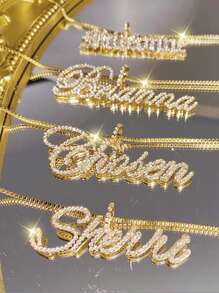 Collar con nombre con diamantes brillantes, collar con nombre de cristal, collar personalizado, collar con texto de nombre, joyería congelada, regalo para mujer, regalo para dama de honor, nombre personalizable de estilo sencillo para uso diario, productos que incluyen caja de regalo, regalo del Día de San Valentín, regalo de cumpleaños, regalo del Día de la Madre, regalo diario