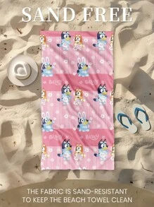 Bluey 1 pieza Toalla de playa de Bluey, toalla de baño con el diseño de Bluey y sus amigos, toalla de moda para la playa, toalla de baño súper absorbente y cómoda de microfibra, ligera y portátil, que protege del viento y el sol, resistente a la arena, para usar en verano, vacaciones y baño, disponible con o sin bolsa de almacenamiento