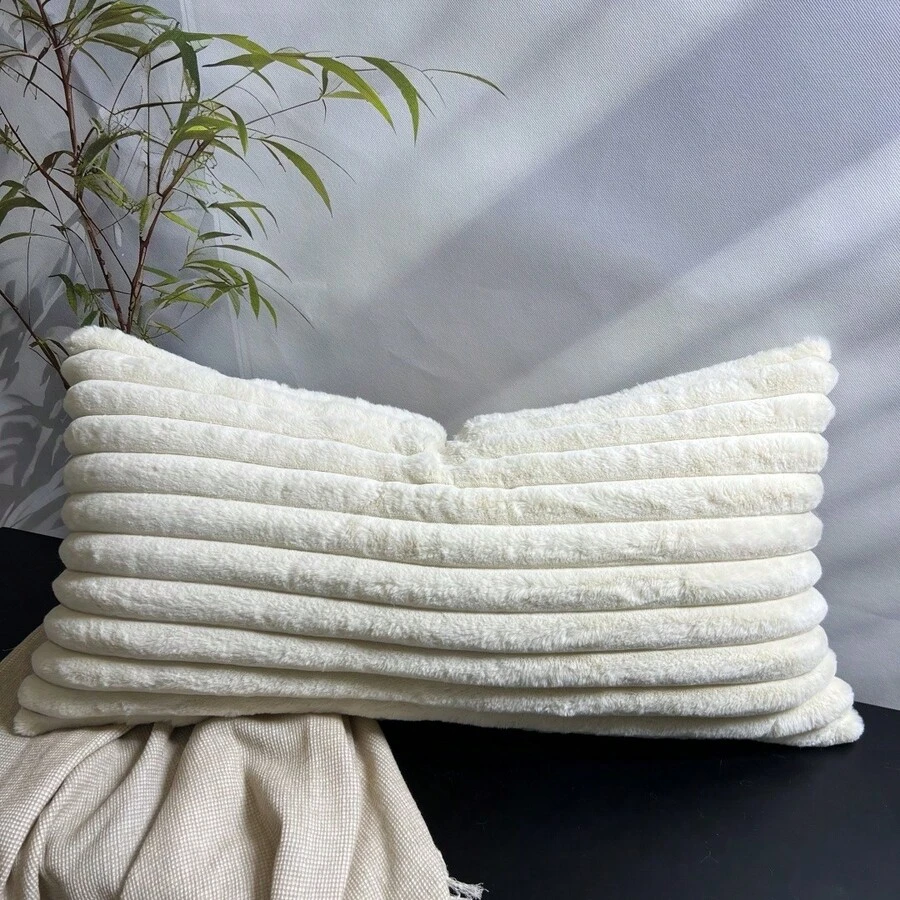 Vỏ gối trang trí lông thỏ mềm FastEagle, Vỏ gối kẻ sọc cho ghế sofa phòng khách, 40 X 80 Cm