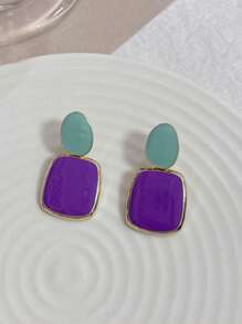 1 par de pendientes cuadrados geométricos de color contrastante, joyería de mujer de moda y versátil
