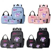 Sanrio Sanrio Kuromi 1pc/3cps Set Back To School Backpack Set,Summer Large Capacity Multi-Piece Backpack&Crossbody Bag&Clutches Laptop Compartment School Bag Simple Casual All-Purpose Backpack Purse Solid Color Nylon School Backpack With Adjustable Strap& Multi Pockets Bookbags Lightweight Portable Zipper Bag Pack Back To School School Supplies