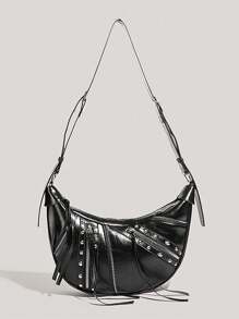Y2K Retro Punk Style Rivet Decorated Handbag, damska torba na ramię Crossbody, modna torba motocyklowa, odpowiednia do dopasowania do stylu ulicznego, imprez tematycznych, klubów nocnych, wydarzeń kulturalnych i społecznych