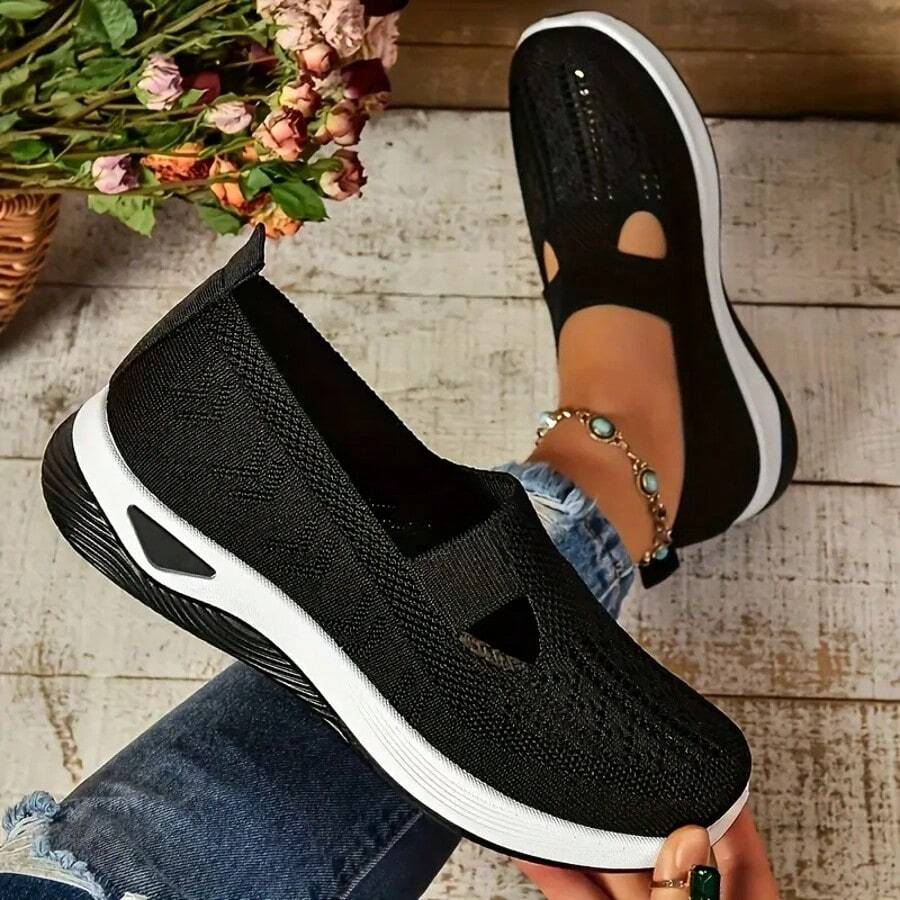 Women's Orthopedic Comfort Slip-On Sneakers - With Arch Support And Skin-Friendly Foam, All-Day Lightweight Walking Shoes, Non-Slip PVC Sole - Suitable For Nurses, Teachers, Standing And Running Errands, Orthopedic Shoes, Exquisite Pressure-Relieving Design, Beautiful Embroidery, Soft Cushioning, Suitable For Long-Term Standing Work Shoes, Casual Women's Shoes - màu đen - Xem 1