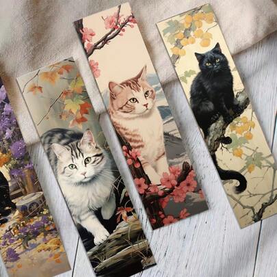 10pcs/15pcs/20pcs/25pcs/30pcs/35pcs/40pcs/60pcs Vintage Japanese Cat Series Minimalist Notebook Stationery Creative Bookmarks DIY Wholesale Random Delivery