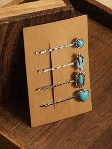 4 Pieces Of Vintage Turquoise Hair Clips For Women ,Hair Accessory, Claw Clips, Hair Slide, Hair Claws - Multicolor - View 3