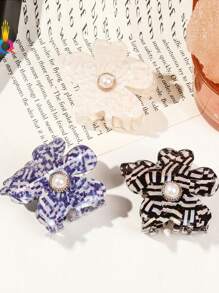1pc Acrylic Pearl 5-Petal Flower Hair Clip Claw Clip For Bun Hairstyle, Hair Claw, Wholesale