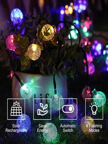 1 套 100/50/20 LED 灯，太阳能水晶球灯串，户外装饰，闪烁效果，8 种照明模式，IP65 防水，适用于花园、露营、派对、万圣节、圣诞节、婚礼、舞会、生日庭院装饰，户外太阳能灯（多色、暖白、紫色）