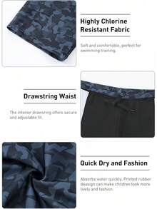 Boys-Swim-Jammers Youth-Athletic Swimming-Shorts Quick-Dry - With Drawstring Soft Swimsuits UPF 50+ Halloween Christmas New Year - 藍色 - 查看 10