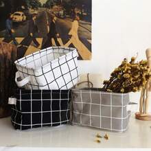 1 pieza Cesta/Bolsa de almacenamiento de lino plegable y de moda creativa para el hogar, organizador portátil impermeable para lavandería/baño/escritorio de oficina, decoración de dormitorio, vuelta a la escuela - Multicolor - Ver 4