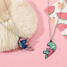 Set de 2 collares colgantes de acero inoxidable con diseño de dibujos animados adorables de Stitch, collar magnético de pareja adorable, adecuado como regalo para su pareja, regalo de pareja, regalo para ocasiones festivas