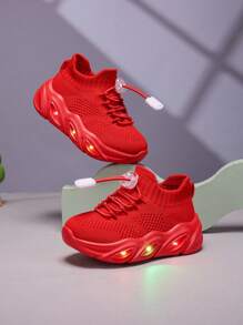 2025 New Style Kids & Teenagers Casual Fashionable Shock Absorption Cool LED Light Up Breathable Low-Top Mesh Lace-Up Outdoor/Indoor Walking Running Sports Sneakers