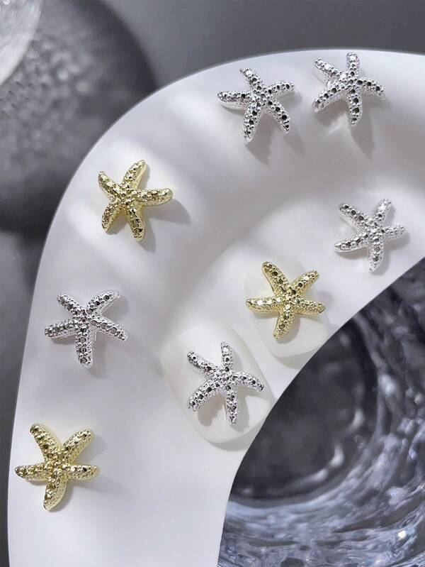 10 stuks legering goud zilver grote zeester nagelbedel eenvoudige sterren marine stijl nail art decoratie diy nagel edelstenen geschikt voor acryl persnagels telefoonhoesjes schoenen kleding tassen nail art benodigdheden