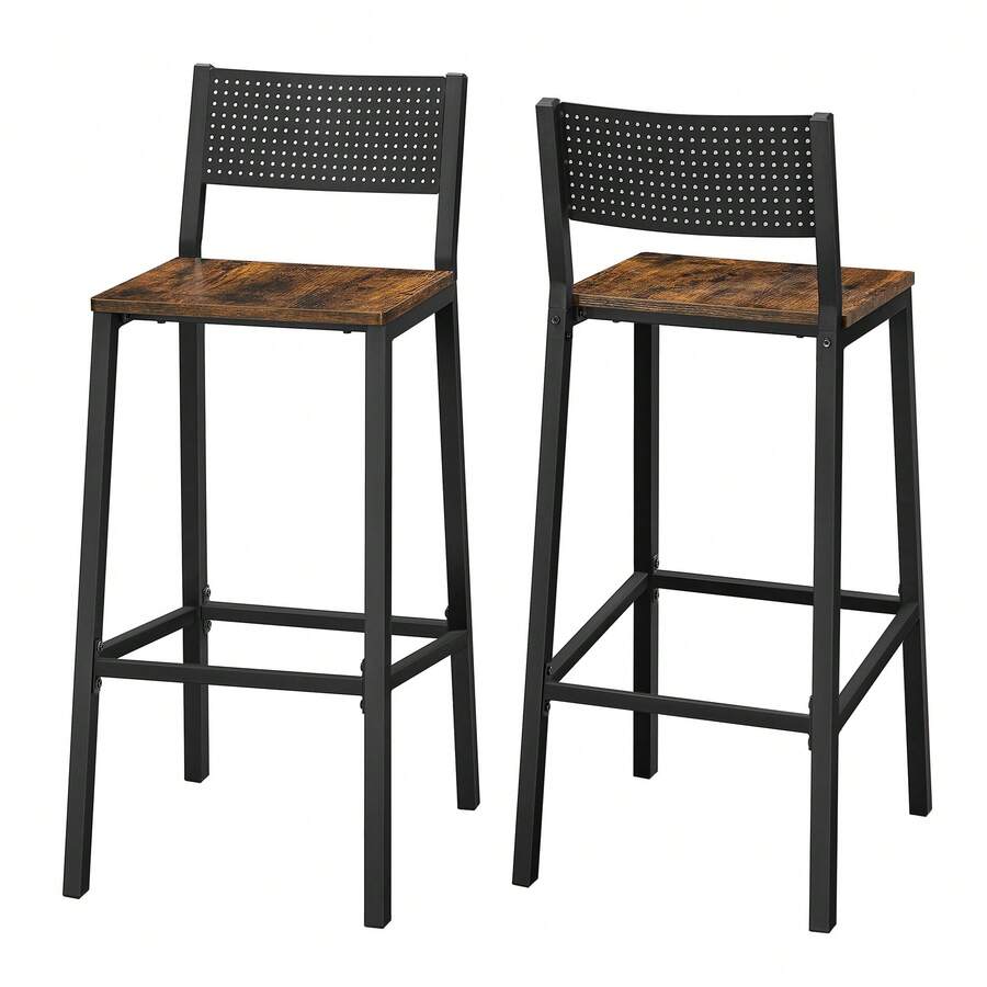 Bar Stool Set Of 2, Bar Chairs For Kitchen, Dining Room, Office, Industrial - Brown and Black - View 1