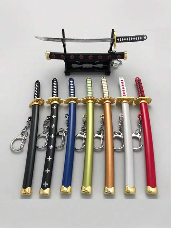 8 Pcs Samurai Sword Desk Ornaments,Roronoa Zoro Zarpete Keychain, Unisex Key Chain, Gift For Friends, Summer Water Cup/Backpack Hangings, Desktop Collections, Graduation, Christmas Gifts