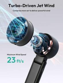 Ventilador portátil 3 en 1, ventilador de mano turbo, mini ventilador personal recargable por USB [máximo 22 horas de enfriamiento], con batería, pequeño y plegable para viajes, verano, regalos para mujeres y niñas - Negro - Multicolor - Ver 6
