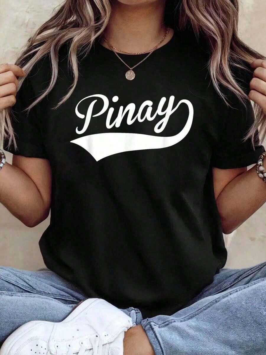 Pinay Shirts Women Filipina Philippines Pinays Filipino-Shirt Round Neck Art Summer Top-Shirt Women - 黑色 - 查看 1