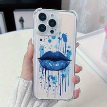 Funda para teléfono (1 unidad) moderna y Funda para teléfono vanguardista con estampado de labios azules y salpicaduras de tinta. Protección antigolpes. Funda transparente de TPU con esquinas reforzadas. Compatible con phone 16 Pro, 11, 15 Pro y 14 Pro. - Colores mixtos 1 - Ver 1