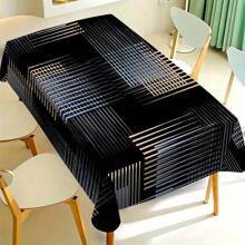 1/20pcs Classic Black Background Embellished Blue And Yellow Line Pattern Tablecloth, Vivid Image, Perfect For Indoor/Outdoor Decorations, Parties, Lunches And Dinners, Stylish Theme | Durable Tablecloths