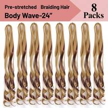 8 Packs French Curly Braiding Hair For Box Braids 24Inch Pre Stretched Loose Wavy  Bouncy Braiding Hair Extensions 75g/Pack Synthetic French Curl Crochet Hair Braids Extensions For Women Daily Holidays Party And Cosplay Braided Hair - 間色-27/33/613. - 查看 4