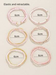 17pcs Women's Boho Style Glass & Seed Beaded Pink Layered Bracelets