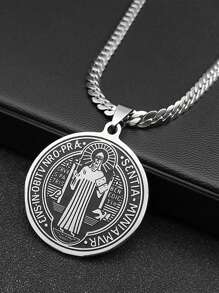 San Benito Exorcist Pendant Necklace For Women Men Stainless Steel Christian Saint Benedict Religious Amulet Chain Jewelry