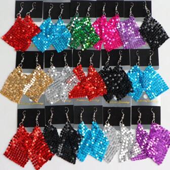8Pairs/Lot Fashion Colorful Exquisite Sequin Square Scarves Women Earrings Performances Party Gifts Women's Jewelry Accessories
