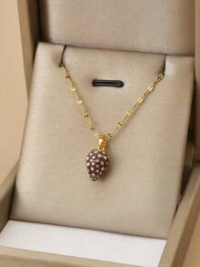 3pcs Set Red 3D Strawberry Stainless Steel Delicate Luxurious Women Necklace & Earrings - Yellow Gold - View 6