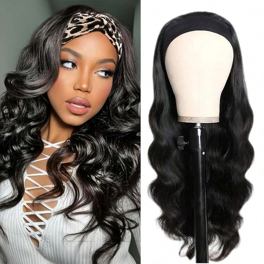 Headband Wig Human Hair 200 % Density 26 Inch Body Wave Headband Wigs For Women  Brazilian Virgin Hair Glueless None Lace Front Wig Human Hair Headband Wig 200% Density Natural Color - Natural Black - 查看 1