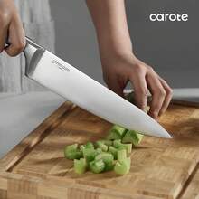 CAROTE 11 Pieces Knife Set With Block For Kitchen, Stainless Steel Razor-Sharp Blade, Triple Riveted Ergonomic Handle, Wooden Magnetic Block, Essential Knife Block Set, Beigeprompt Goods - Black-sS - View 7
