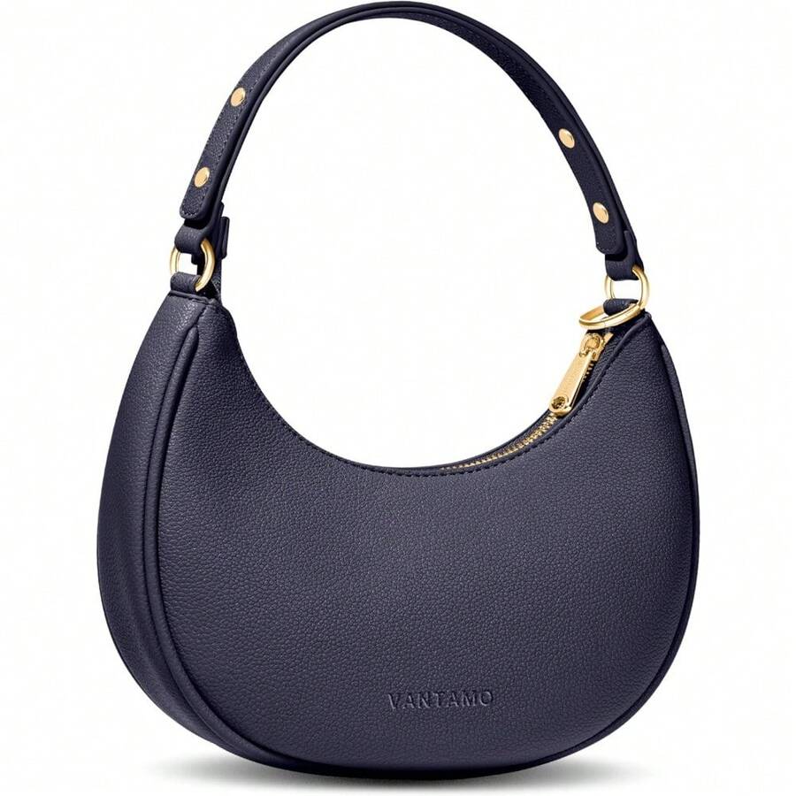 Local Delivery Vantamo Crescent Bags For Women With RFID Protection, Half Moon Clutch Purses For Women With Anti-Theft Clip For Extra Safety - Navy Purple - View 1