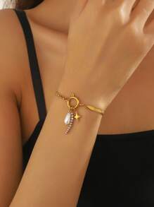 1 Stück modisches Herz geometrisches Quastendekor Anhänger Schlangenknochen Kette Armband, geeignet für täglichen Gebrauch von Frauen