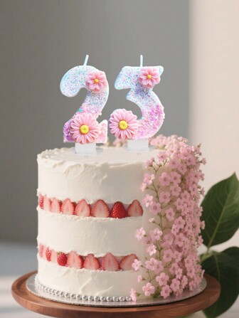 1 pièce Bougies numériques roses 0-9 à fleurs, bougies décoratives roses à marguerite et fleurs roses, bougies dégradées roses, convenant pour la décoration de gâteau d'anniversaire, bougies d'ambiance douces et mignonnes, les différences légères sont normales étant donné qu'elles sont faites à la main