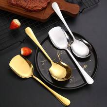 Bộ 1/2 muỗng múc thức ăn bằng thép không gỉ, muỗng xới cơm cỡ lớn, xẻng cán dài hình vuông, dụng cụ nhà bếp, màu bạc/vàng. - Nhiều màu - Xem 6