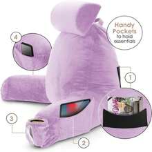 Nestl Reading Pillow With Shredded Memory Foam Includes 2 Neck And Lumber Support Pillows, Designed For Sitting Up In Bed And Couch, Back And Arms Adjustable Support For Adult &Amp; Teens, Lavender - 24 - 薰衣草 - 查看 4