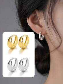 2只装925纯银圆形耳环，女士简约银耳环，精美珠宝，奢华品牌礼品