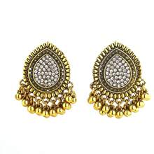 1 par de pendientes de araña bohemios para mujeres, pendientes de flecos vintage chapados en oro con strass, declaración mexicana