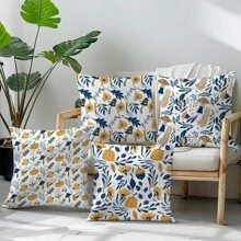 4pcs Leaf, Pumpkin, Mushroom Illustration Cushion Cover Set, Soft Peach Velvet Material, 45*45CM Single-Sided Print, Suitable For Home, Bedroom, Living Room, Sofa, Decorative Pillow Cover, Gift