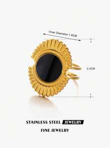 Ein stilvoller Edelstahl minimalistische, retrogeometrische ovale schwarz-weiße Damenring