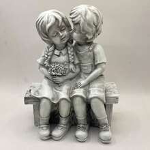 手工制作的浪漫天使花园长椅雕像 - 树脂爱情主题雕塑，独立式户外花园和草坪装饰，毕业礼物，情人节 | 装饰艺术风格 | 手工雕像，家居装饰雕塑 - 男女長椅 - 查看 4