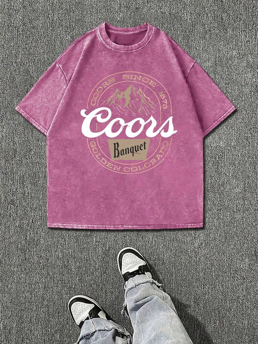 Coors Mountain Logo Men's TShirt, Banquet Beer Print, Premium Quality Print, Durable And Longlasting, Casual Fashion Style - Pink - View 1