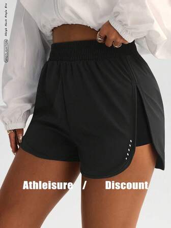 FWH Shorts de ioga modeladores de cintura alta com fenda lateral, shorts elásticos para exercícios e uso casual.