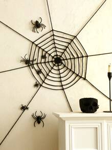 1 pieza Decoración de pared de telaraña de Halloween - Telaraña de araña extra grande en negro, adecuada para casa encantada interior y exterior, chimenea, porche, decoración de pared de fiesta - Decoración de araña aterradora y espeluznante de Halloween, decoración de habitación, decoración del hogar, decoración de dormitorio, decoración de pared, decoración de sala de estar, decoraciones de fiesta festiva