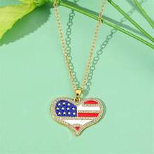 4th Of July Necklace Patriotic Rhinestone Red Blue White American Flag Enamel Stars Heart USA Flags Sparkly Crystal CZ Pendant Necklace For Men Women Independence Memorial Day Fourth Of July Jewelry Gifts2025 - 心形項鍊 - 查看 9