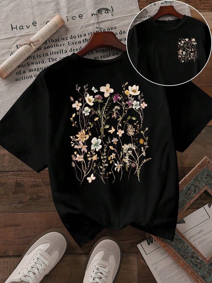 女士休闲短袖圆领大码 T 恤