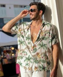 Floral Hawaiian Shirt For Men Summer Button Up Shirt Short Sleeve Mens Beach Tropical Casual Aloha Shirthalloween - 白鳳梨 - 查看 4