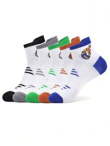 5 Pairs Unisex Sports Theme Breathable Crew Socks, Suitable For Basketball, Volleyball, Football, Tennis, Golf, Outdoor Running, Exercises - Comfortable Athletic Socks To Match Any Sports Shoes - Multicolor - View 8